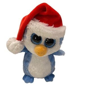 TY Beanie Boos FAIRBANKS the 7" Plush Blue Penguin Santa Hat Retired Solid Eyes